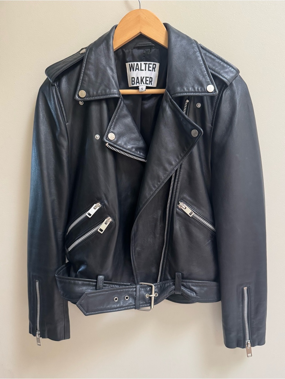 Walter Baker Black Leather Biker Jacket with Silver Hardware Small Womens